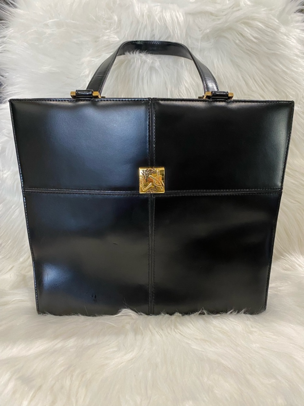 Yves Saint Laurent Black Top Handle Leather Bag with Gold-Tone Hardware
